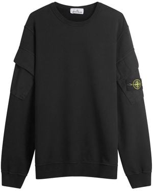Stone Island Brushed Fleece Cargo Pocket Sweatshirt - Black