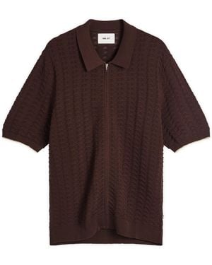NN07 Gustav Pointelle Stitch Zip Polo - Brown