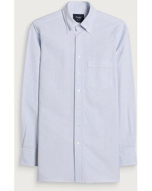 Drake's Ticking Stripe Button Down Oxford Shirt - Blue