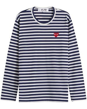 COMME DES GARÇONS PLAY Stripe Heart Emblem Long Sleeve T - Blue