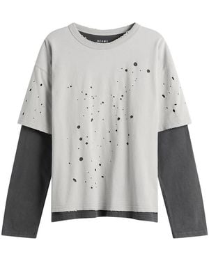 Beams Plus Layered Damage Long Sleeve T-Shirt - Grey