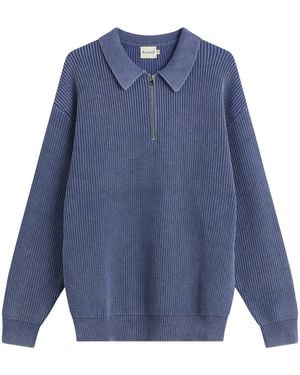 BOUND Acid Wash Half Zip Pullover - Blue
