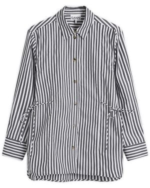 Ganni Stripe Cotton Tie String Shirt - Blue