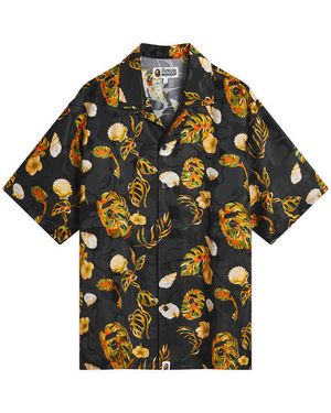 A Bathing Ape Vacation Pattern Open Collar Ss Shirt - Black