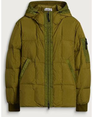 Stone Island Garment Dyed Crinkle Reps Ny Hooded Down Jacket - Green