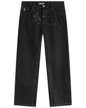 ICECREAM Applique Running Dog Double Scoop Denim Trousers - Black