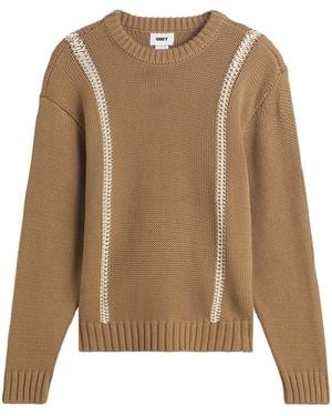 Obey Mend Stitch Crew Jumper - Brown