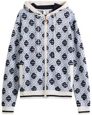 CASABLANCA Monogram Zip Up Hoodie - Blue