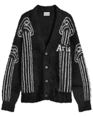 Aries Oversized Chenille Column Knit Cardigan - Black