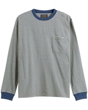 Beams Plus Stripe Long Sleeve T-Shirt - Grey