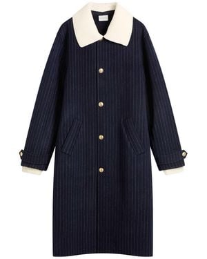 Drole de Monsieur Drole De Monsieur Pinstripe Coat With Detachable Collar - Blue
