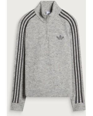 adidas Winter Club Rib Knitted Half Zip Sweatshirt - Gray