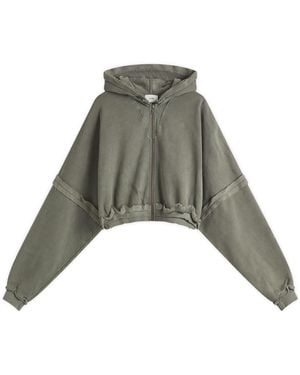 Joah Brown Deconstructed Crop Zip Hoodie - Green