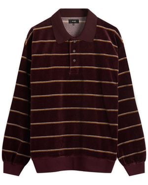 Beams Plus Velour Border Stripe Polo - Purple