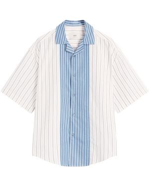 Ami Paris Camp Collar Contrast Stripe Boxy Shirt - Blue