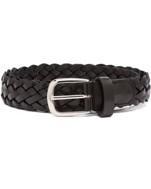 Anderson's Narrow Leather Woven Belt - Black