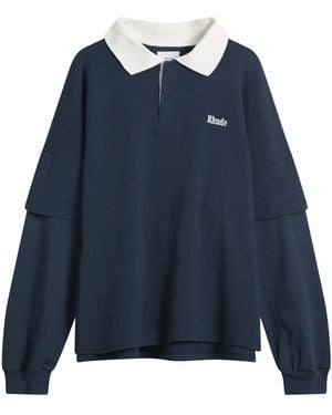 Rhude Striped Layered Long Sleeve Pique Polo - Blue