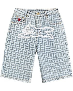 ICECREAM Houndstooth Running Dog Denim Shorts - Blue