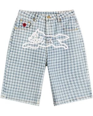 ICECREAM Houndstooth Running Dog Denim Shorts - Blue