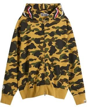 A Bathing Ape 1St Camo Full Zip Shark Hoodie - Yellow