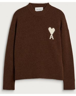 Ami Paris Crewneck Contrasted Adc Sweater - Brown