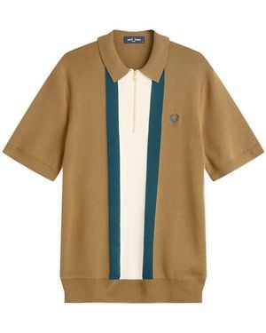 Fred Perry Textured Stripe Knitted Zip Polo Shirt - Multicolour