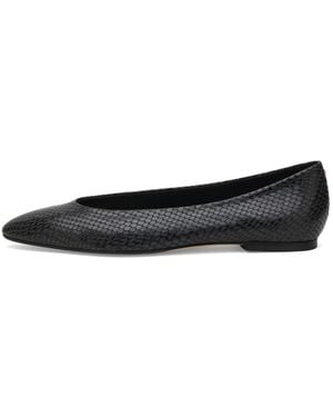 Aeyde Ellie Snake Print Almond Toe Flats - Black