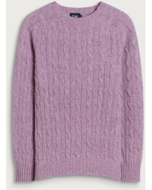 Drake's Brushed Shetland Cable Jumper - Purple