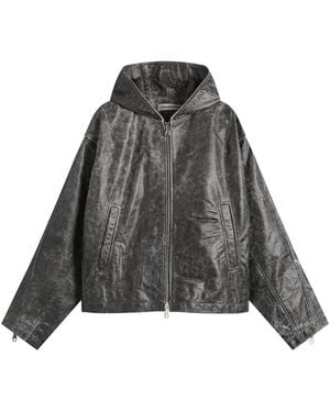 Cole Buxton Cb Hooded Leather Jacket - Gray
