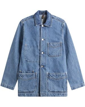 Drake's Selvedge Denim Chore Jacket - Blue