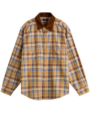 Beams Plus Corduroy Collar Check Work Shirt - Brown