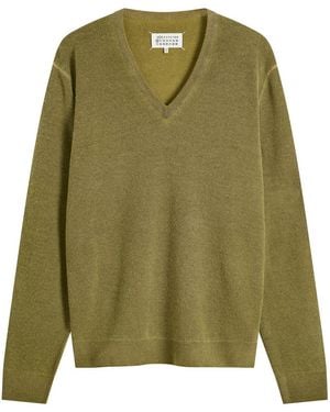 Maison Margiela V Neck Spray Wash Jumper - Green