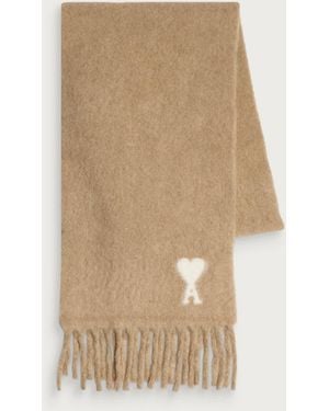 Ami Paris Alpaca Adc Jacquard Scarf - Natural