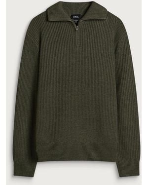 A.P.C. Daniel Quarter Zip Jumper - Green