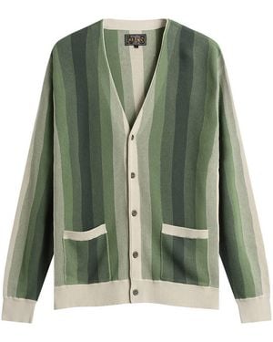 Beams Plus Multi Stripe Cardigan - Green