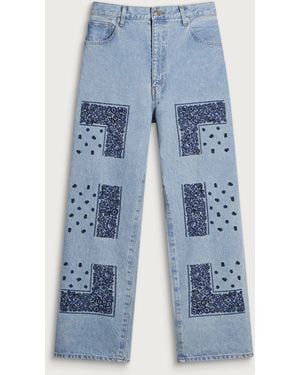 Nomarythm Textile Bandana Embroidery Denim Jeans - Blue