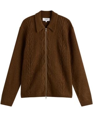 Wax London Friar Zip Knit Jacket - Brown