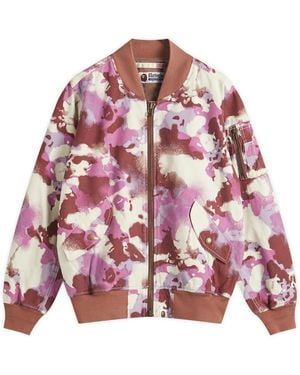 A Bathing Ape Map Camo Bomber Jacket - Pink