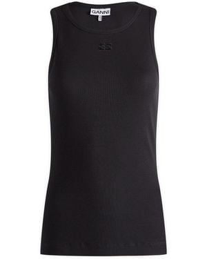 Ganni Soft Cotton Rib Tank Top - Black