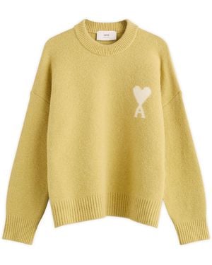 Ami Paris Alpaca Knit Adc Crew Neck Sweater - Yellow