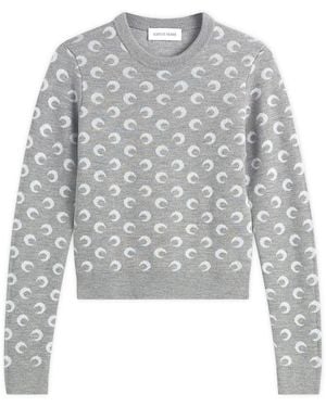 Marine Serre Moon Jacquard Knit Fitted Crewneck Jumper - Grey