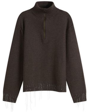 Maison Margiela Wool Distress Half Zip Knit - Black