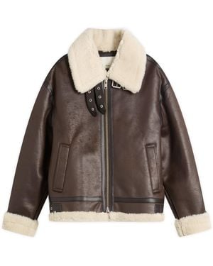 DUNST Oversized Shearling Jacket - Brown