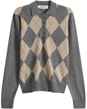 Rohe Argyle Mouliné Polo - Gray