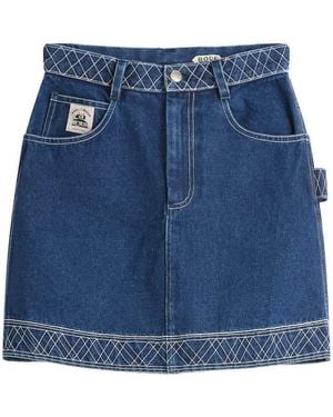 Bode Embroidered Denim Skirt - Blue