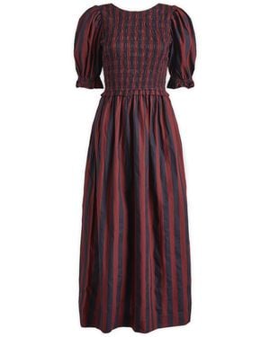 Damson Madder Tie Front Striped Midi Dress - Purple