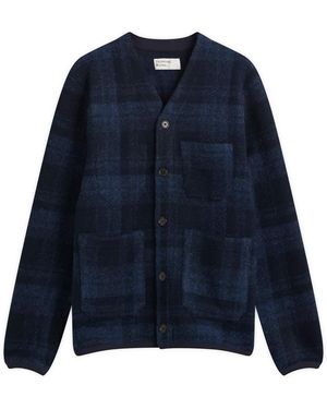 Universal Works Moh Check Fleece Cardigan - Blue