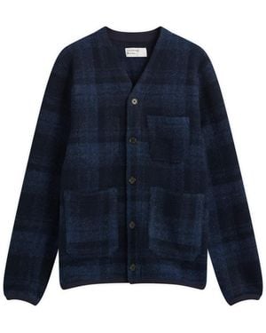 Universal Works Moh Check Fleece Cardigan - Blue