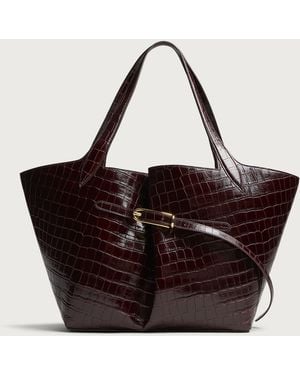 Liffner Belted Croc Embossed Tote Bag - Brown
