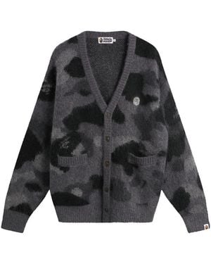 A Bathing Ape Colour Camo Mohair Knit Cardigan - Black